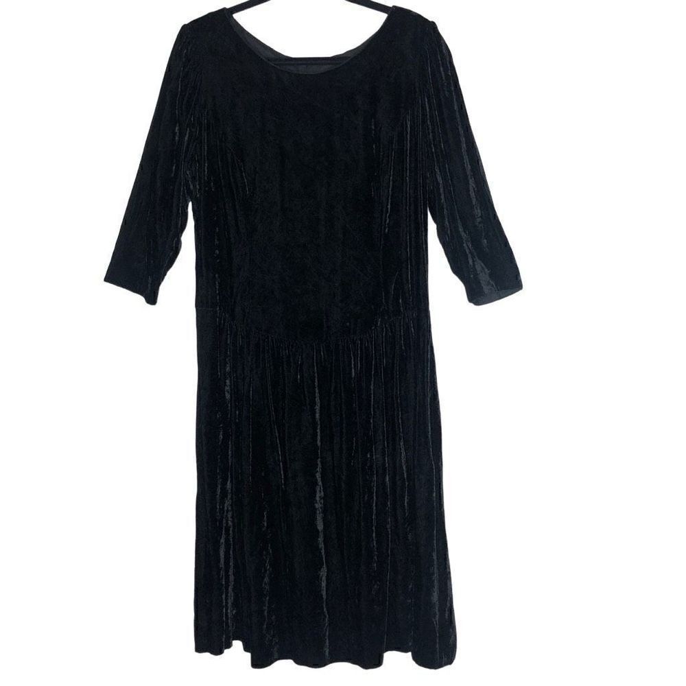 Vintage Lanz II Black Velvet Dropped Waist Dress Size 14